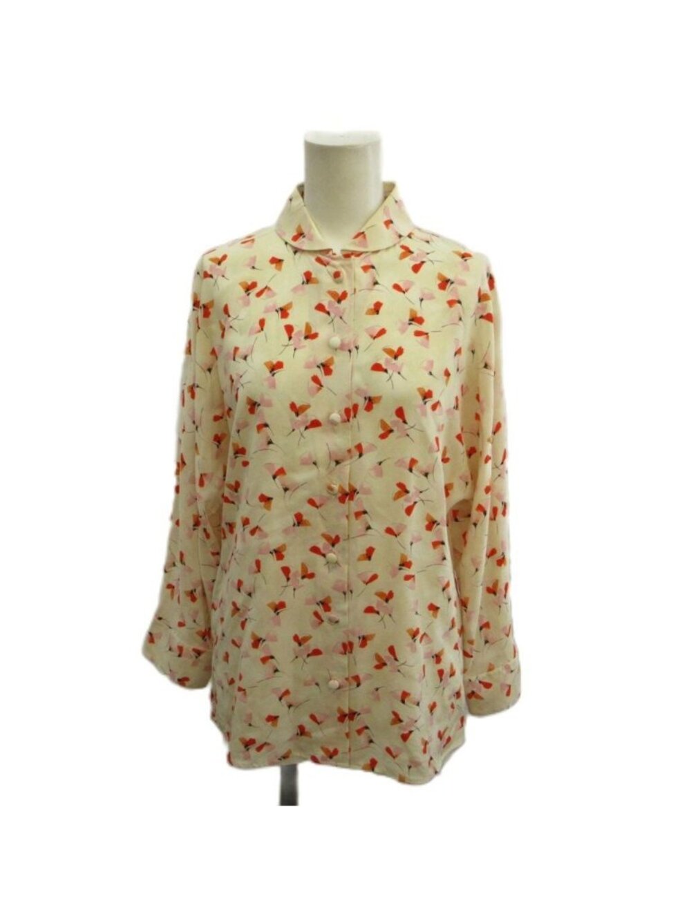 Prada Shirt Blouse Ivory Floral Pattern Round Color Long Sleeve 36